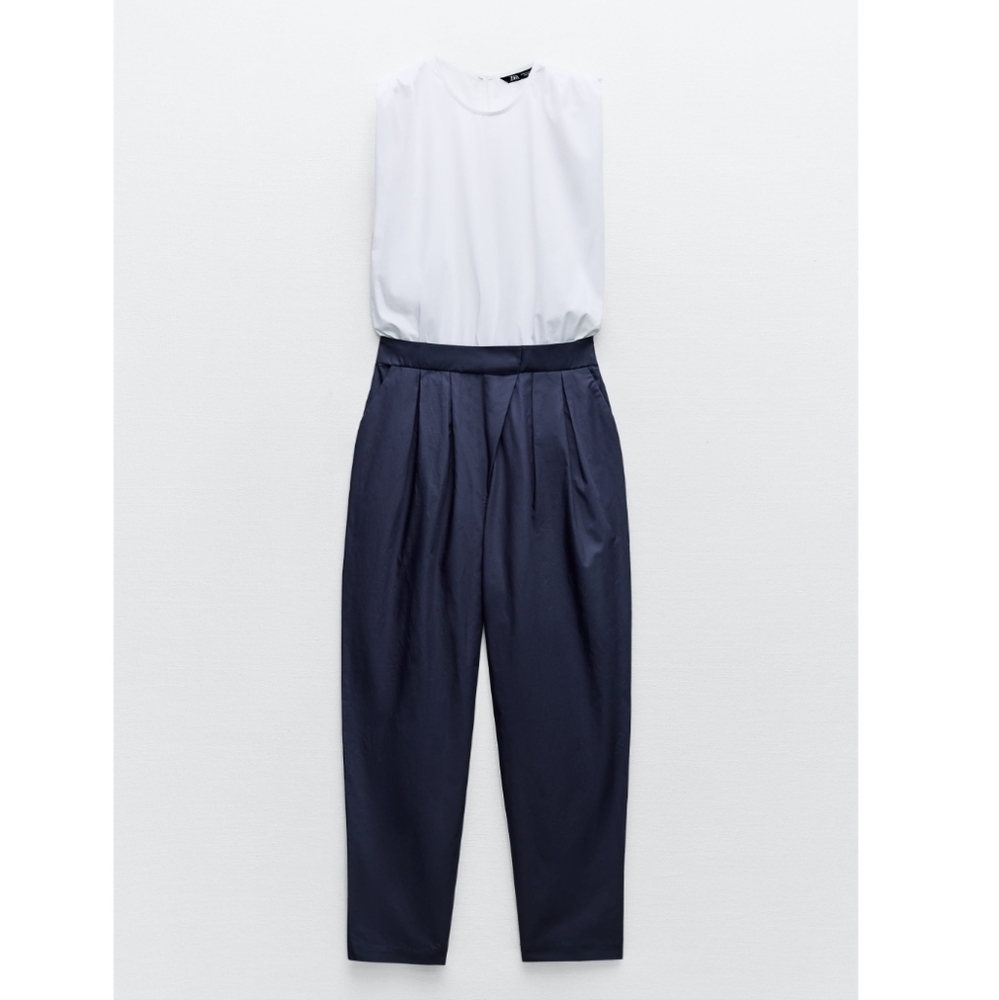 MIXED POPLIN FULL LENGTH JUMPSUIT SIZE M - Picture 3 of 7